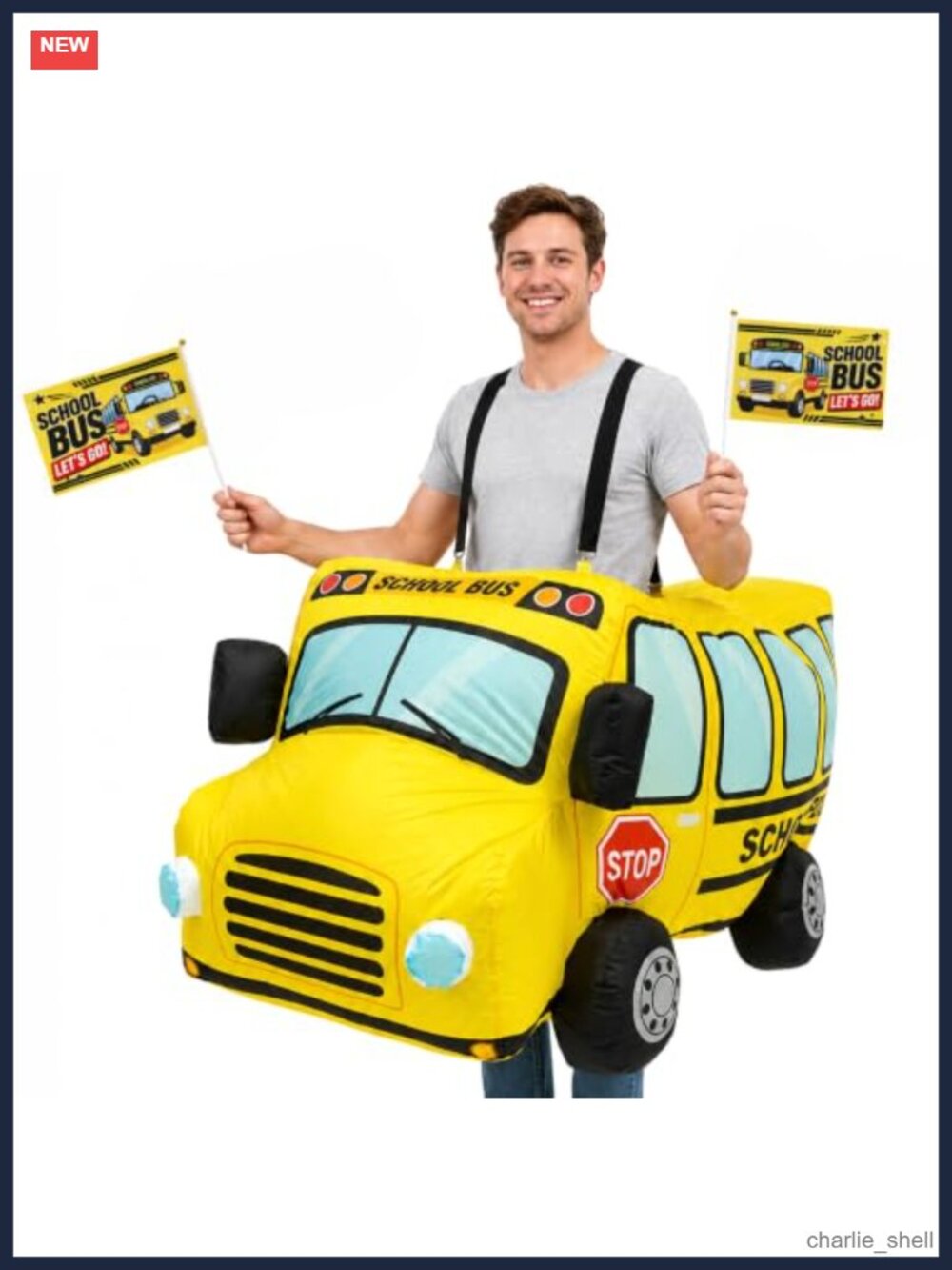 Inflatable School Bus Costume Adult Halloween Cosplay Flags Fan